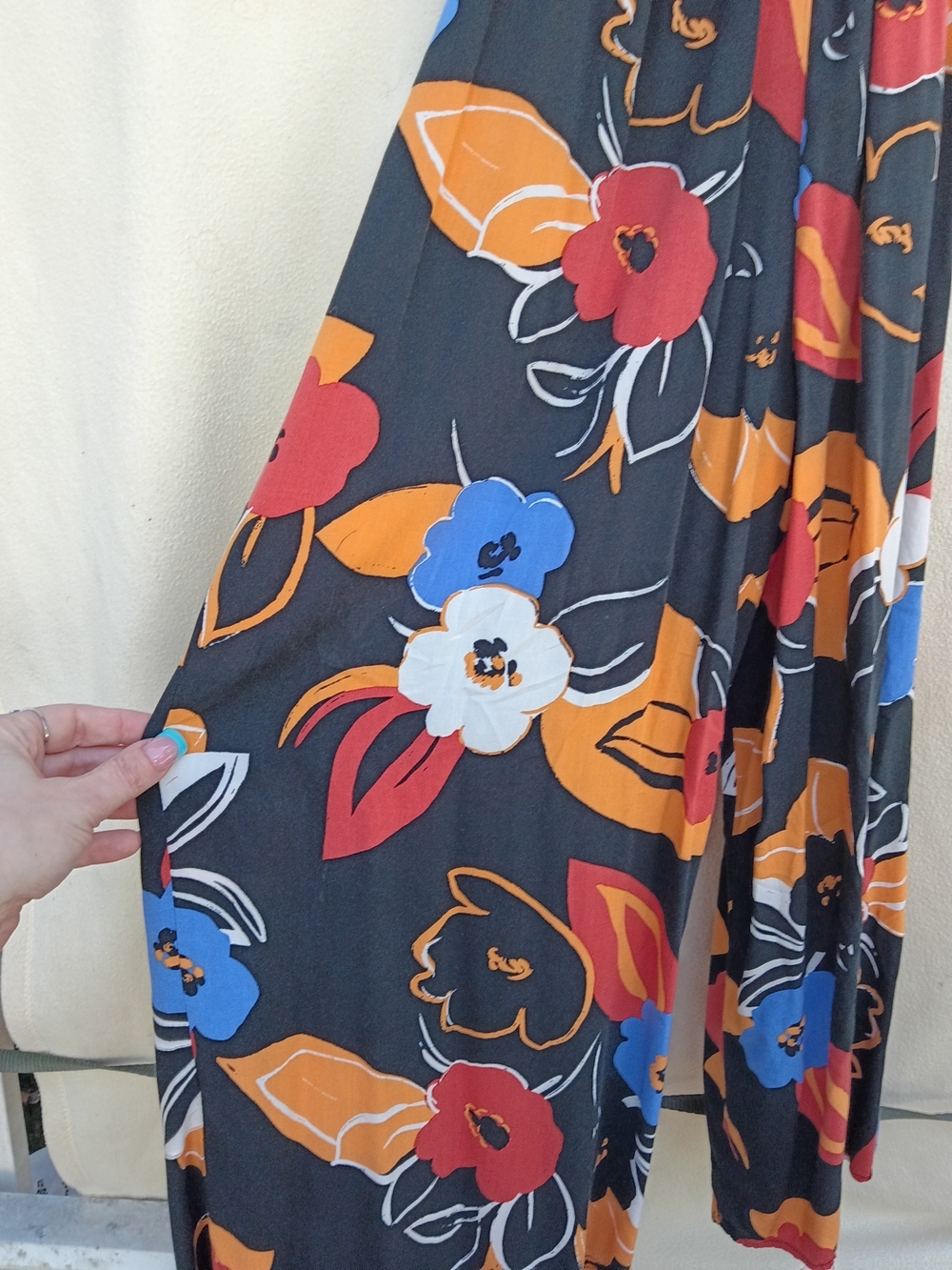Lush Black Floral Smocked Jumpsuit with Red, Orange & Blue Flowers - Picture 5 of 6